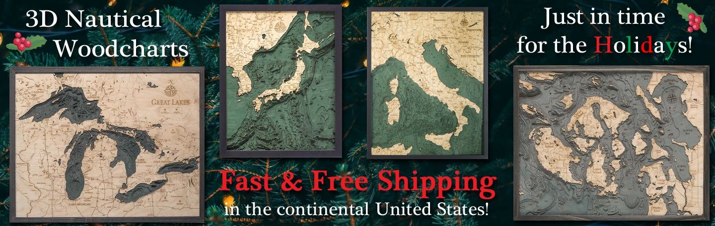 Fast and Free Shipping 3D Nautical Woodcharts!