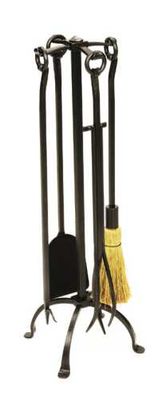 English Country Wrought Iron Fireplace Tool Set - Graphite or Bronze