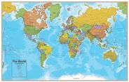 World Blue Ocean Wall Map Large Poster Maps International Classroom Style Detail