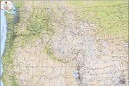 Northwest United States Terrain Wall Map Including Cities Towns and Highways