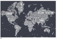 World Typographic Slate Gray Wall Map Poster Print