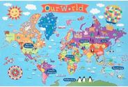 World Kids Wall Map Cartoon Colorful Children Laminated