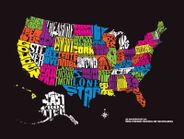 United States Wall Map of Nicknames for all the Individual States
