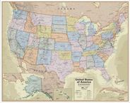 United States Antique Color Wall Map Poster Paper Laminated Classroom