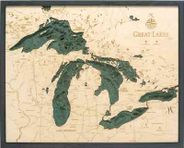 Great Lakes 3D Nautical Woodchart Map