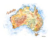 Australia Country Watercolor Illustration Map 14