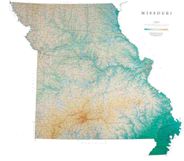Missouri State Wall Map with Shaded Terrain Relief by Raven Maps