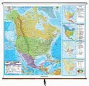 North America Political Classroom Style Pull Down Wall Maps