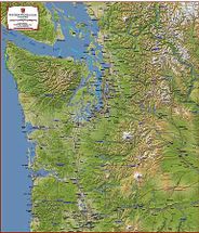 Map of Western Washington with Terrain Shading and County Names