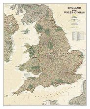 England Wales Executive Tan Wall Map Poster National Geographic