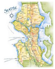 Seattle Watercolor Neighborhood Map by Elizabeth Person