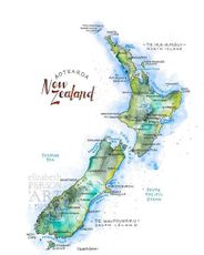 New Zealand Watercolor Map Print l Elizabeth Person