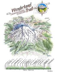 Wonderland Trail of Mt Rainier Watercolor Map