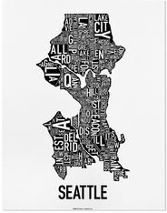 Seattle Neighborhoods Black and White Typographic Print by Ork