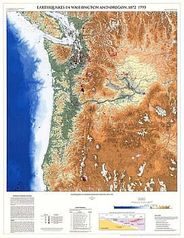 Earthquakes in Washington and Oregon Wall Map thru 1993