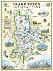 Grand Teton National Park Hand Drawn Wall Map Illustration Poster