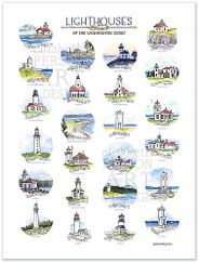 Lighthouses of Washington State Watercolor Illustration