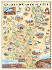Arches and Canyonlands National Park Hand Drawn Wall Map Illustration Poster