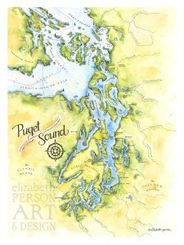 Puget Sound Watercolor Map by Elizabeth Person