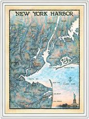 New York Harbor Nautical Watercolor Art Wall Map