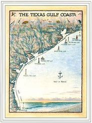 Texas Gulf Coast Nautical Watercolor Art Wall Map