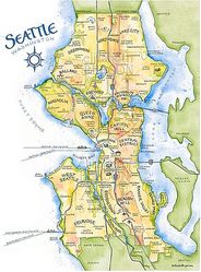 Seattle Watercolor Map with Neighborhoods by Elizabeth Person