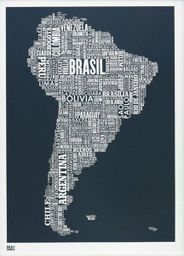 South America Typographic Wall Map Print
