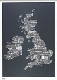 British Isles UK Typographic Wall Map Poster