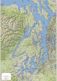 Puget Sound and Hood Canal Terrain Shading Main Arterial Wall Map