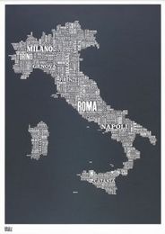 Italy Typographic Wall Map Decorative Poster