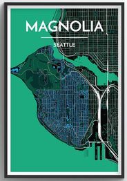 Magnolia Seattle Neighborhood City Map Art Graphic using Streets and Colors