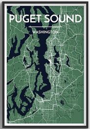 Puget Sound Area City Map Art Wall Graphic using Streets and Colors