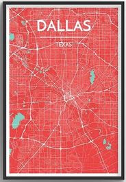 Dallas Texas City Map Graphic Wall Poster Point Two
