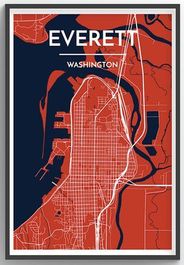 Everett City Map Art Wall Graphic using Street and Colors
