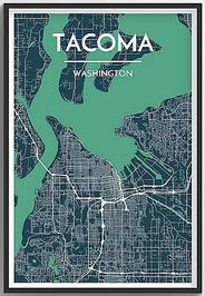 Tacoma Washington City Map Art Wall Graphic using Streets and Colors