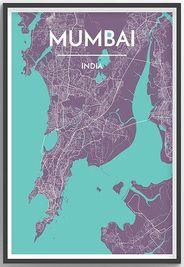 Mumbai City Map Graphic Wall Art Point Two