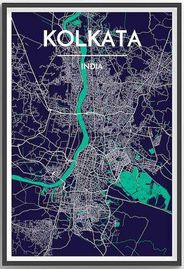 Kolkata Calcutta City Map Graphic Wall Art Point Two