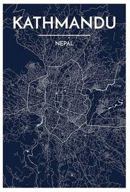 Kathmandu City Map Graphic Wall Art Poster Point Two