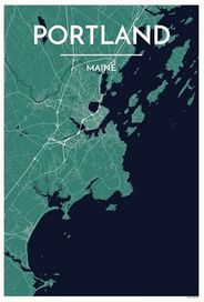 Portland Maine City Map Art Wall Graphic using Streets and Colors