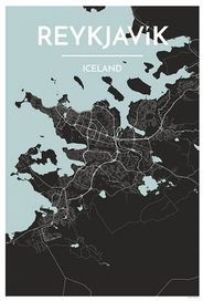 Reykjavik Iceland City Map Art Wall Graphic using Streets and Colors