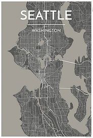 Seattle Neighborhood Wall Map Gray Poster Point Two