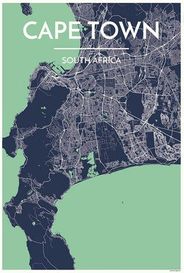 Cape Town South Africa City Map Art Wall Graphic using Streets and Colors