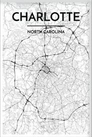 Charlotte North Carolina City Map Art Wall Graphic Black and White