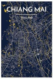 Chiang Mai Thailand City Map Art Wall Illustration using Streets