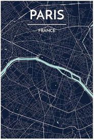 Paris France City Map Art Wall Graphic using Streets and Colors Dark Blue