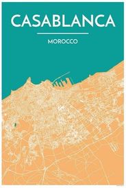 Casablanca Morocco City Map Art Wall Graphic using Streets and Colors