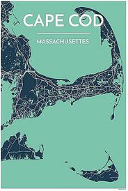 Cape Cod Massachusetts City Map Art Wall Graphic using Streets and Colors