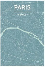 Paris France City Map Art Wall Graphic using Streets and Colors Light Blue