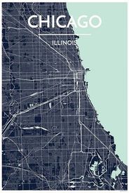 Chicago Illinois City Map Art Wall Graphic using Streets and Colors