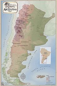 Argentina Wine Region Wall Map with Shaded Relief